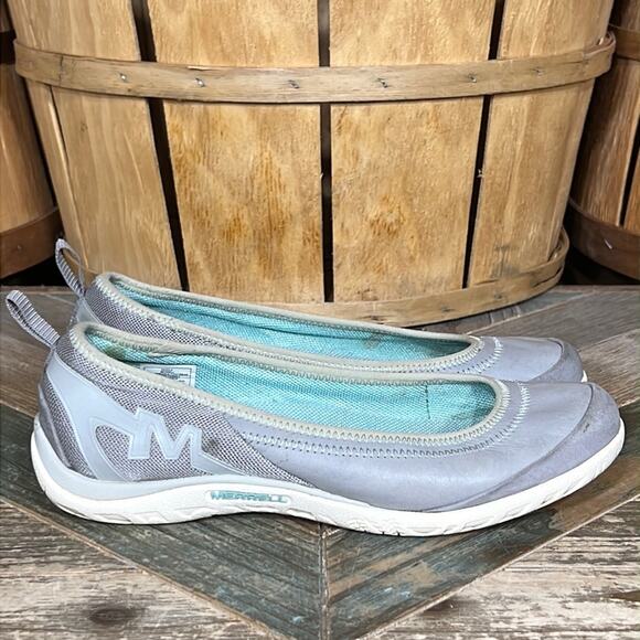 Merrell Enlighten Vex Drizzle Leather Gray Green Slip-On Flats Loafers Womens 7 - Picture 1 of 11